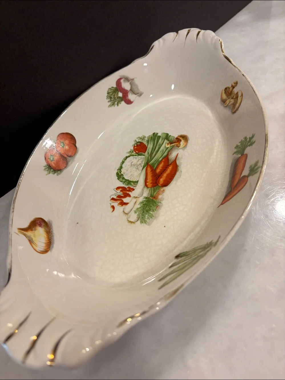 Vtg Oven-To-Table Ware 22kt Gold Japan 🍄‍🟫🫜🥕🍅🧅🫛